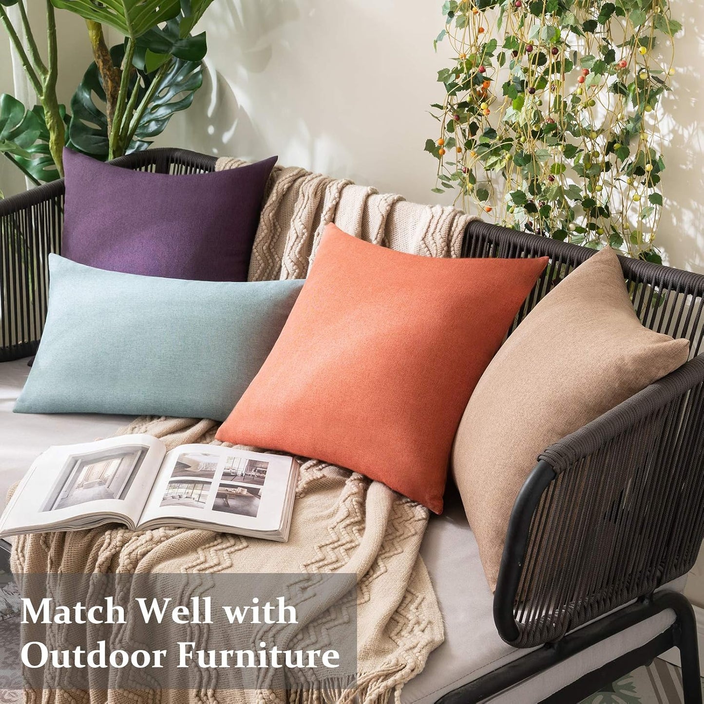 MIULEE Decorative Outdoor Throw Pillow Covers - Waterproof Faux Linen Cushion Cases | 20x12 Inch Coral Red (Pack of 2)