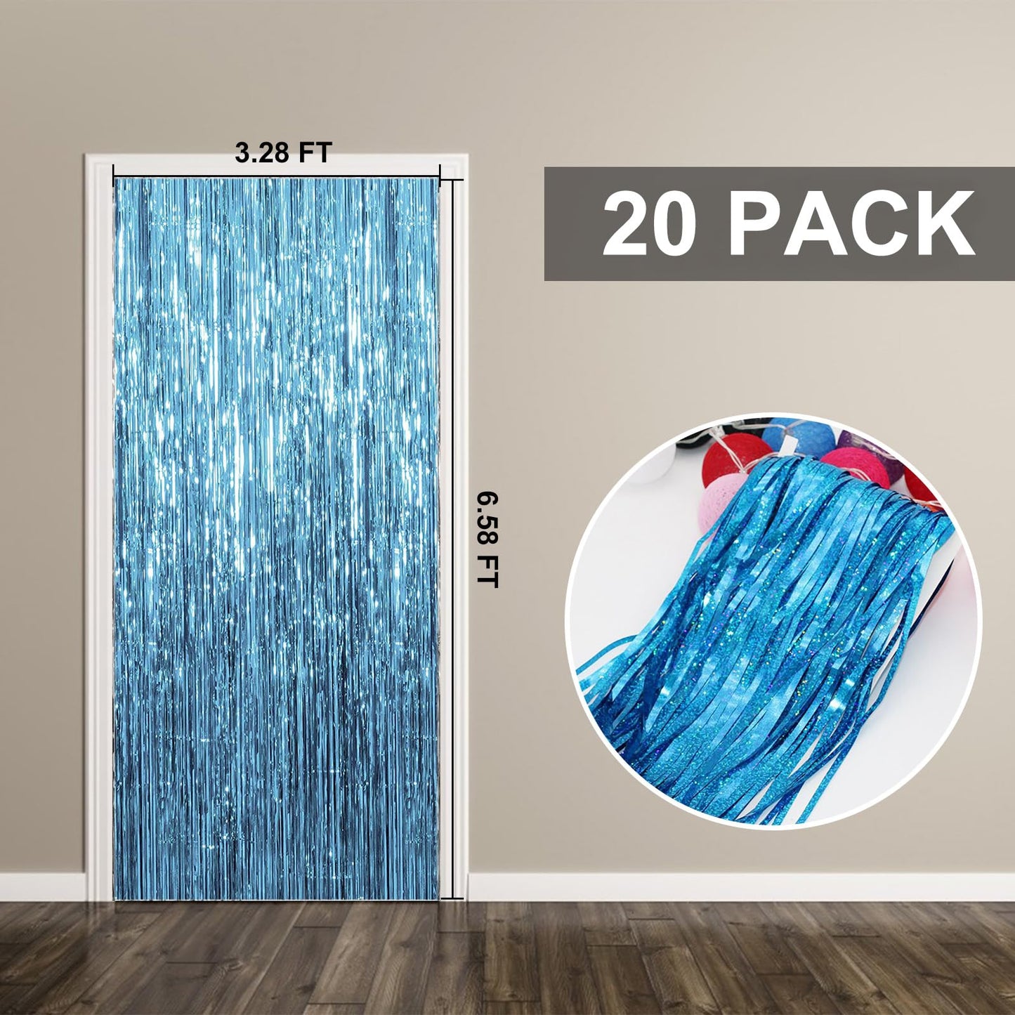 20 Pack Foil Curtain Backdrop Blue Metallic Tinsel Foil Fringe Curtains Photo Booth Props for Birthday Wedding Engagement Baby Shower Bachelorette Christmas Holiday Celebration Party Decorations