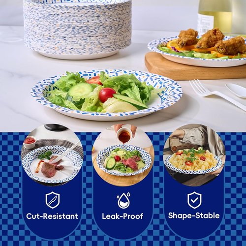 JOLLY CHEF 10-Inch Disposable Paper Plates - 140 Count, Soak-Proof & Cut-Proof for Parties & Picnics