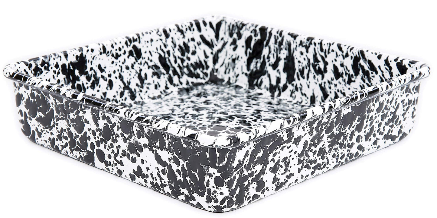 Crow Canyon Home Enamelware Square Brownie Pan, 9 inch, Black/White Splatter