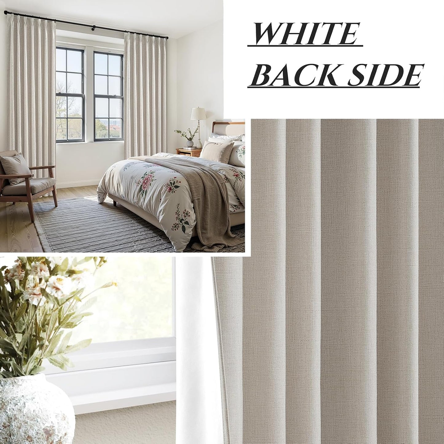 Skiennix Natural Linen Blackout Curtains - 96 Inch Long Thermal Insulated Drapes | 2 Panel Set in Neutral