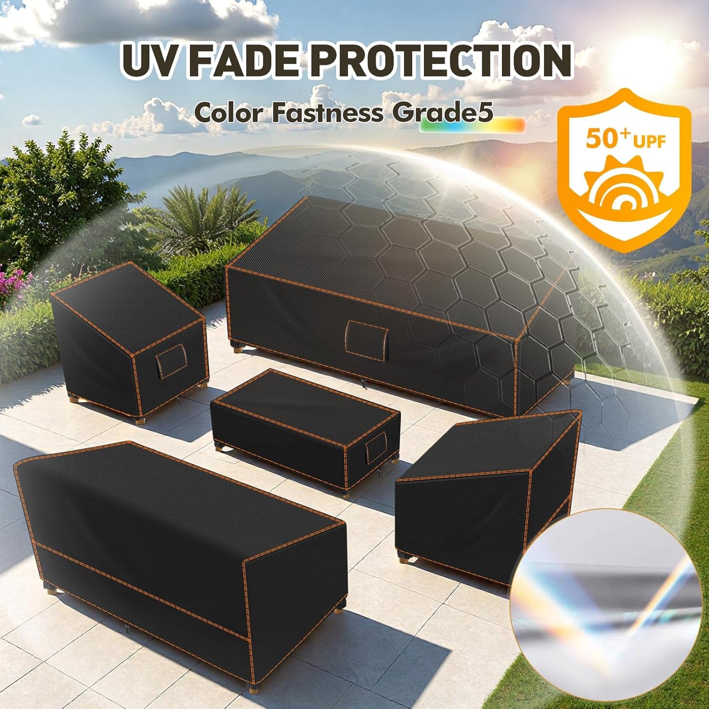 SUNICO 5-Piece Outdoor Patio Furniture Covers Set - Waterproof, UV Fade Protection, Tear-Resistant, Black