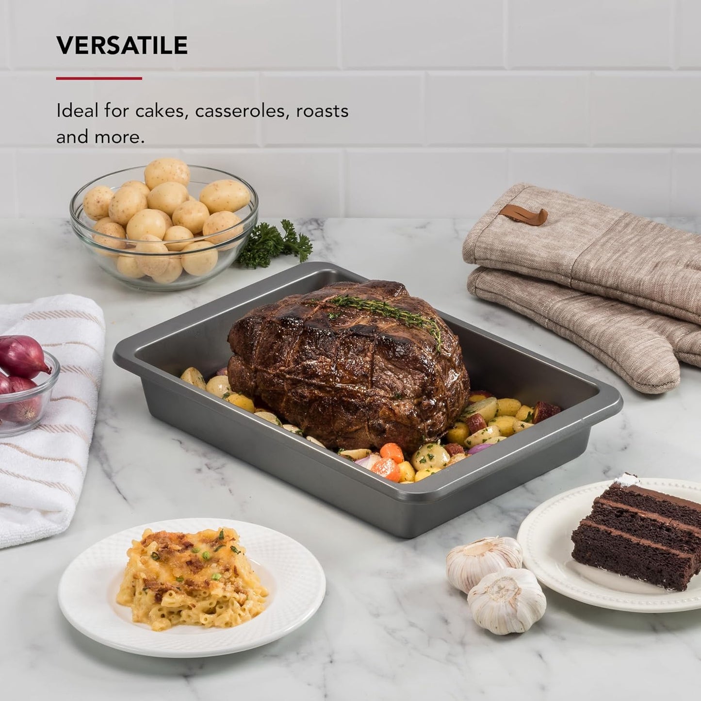 KitchenAid Nonstick Cake Pan - Swiss Engineered Aluminized Steel, Dishwasher Safe, 9 x 13 Inch, Contour Silver