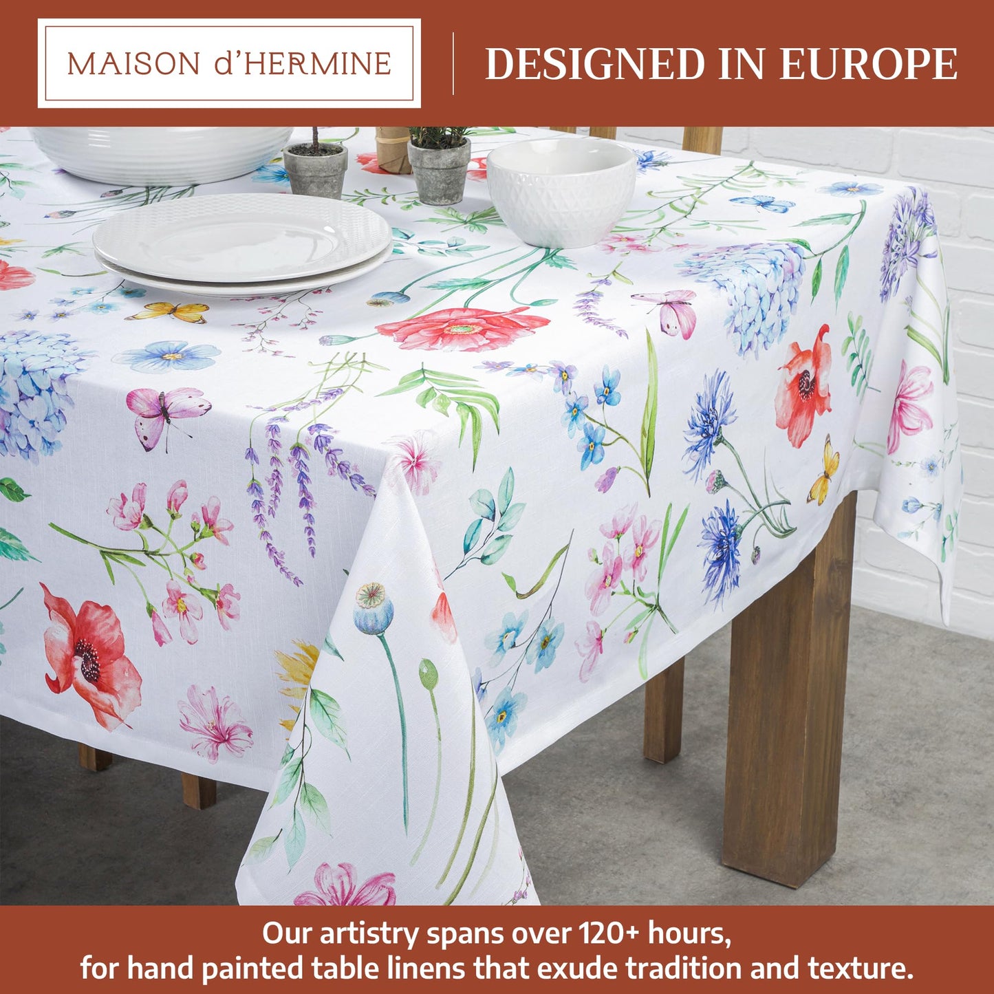 Maison d' Hermine Table Cloth Rectangle Table 100% Cotton 70 x 120 Inches Tablecloth Reusable Decorative for Dining Kitchen Room Farmhouse Home Gifts for Mothers Day Spring Summer - Just Floral
