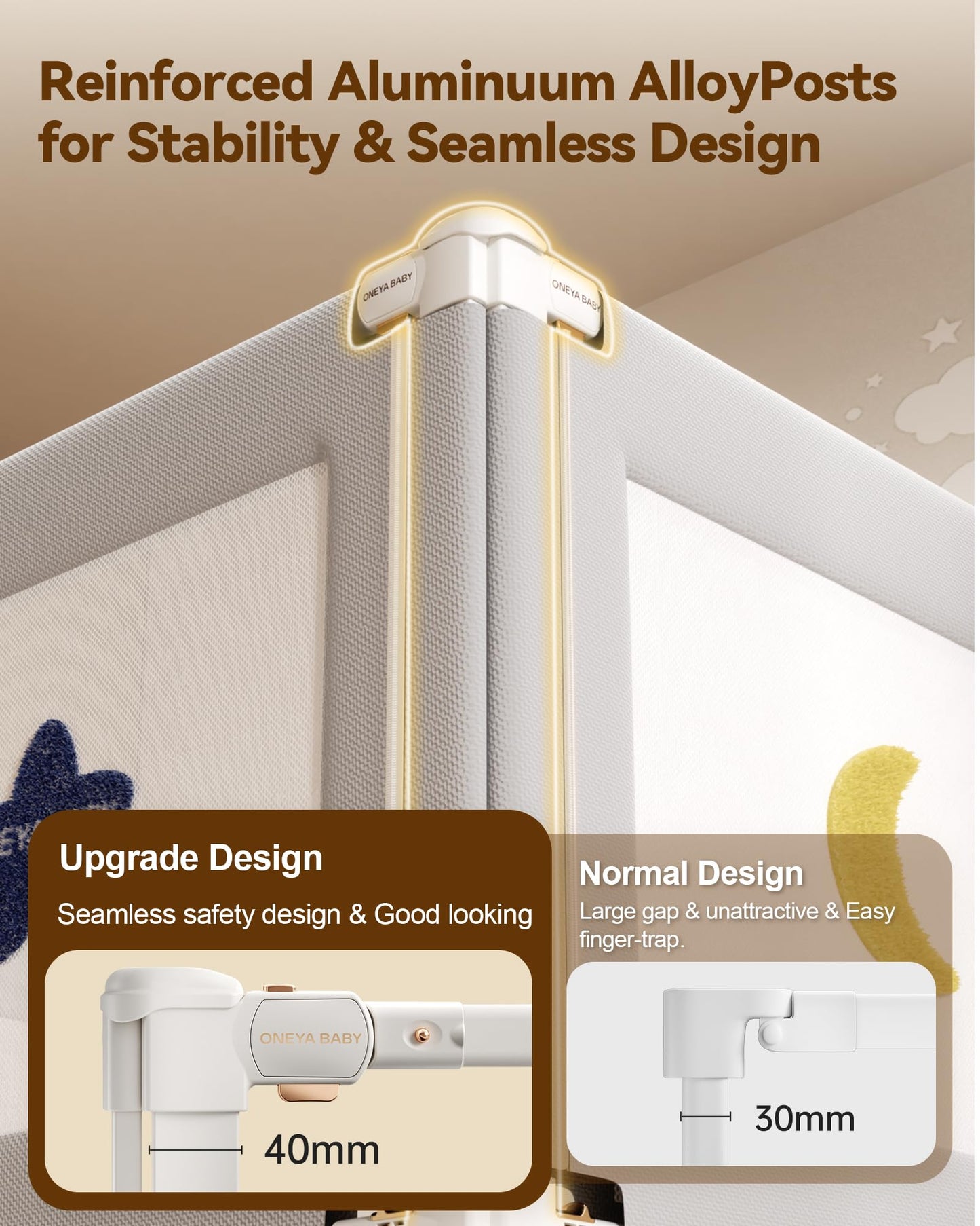 Baby Bed Rail Guard for Toddlers, Reinforced 74.8in Toddler Bed Rails for Twin, Full, King Bed with Height Adjustable, Extral Tall Child Safety Side Railing Guards/Bedrail for Kids, Grey Star, 1 Side