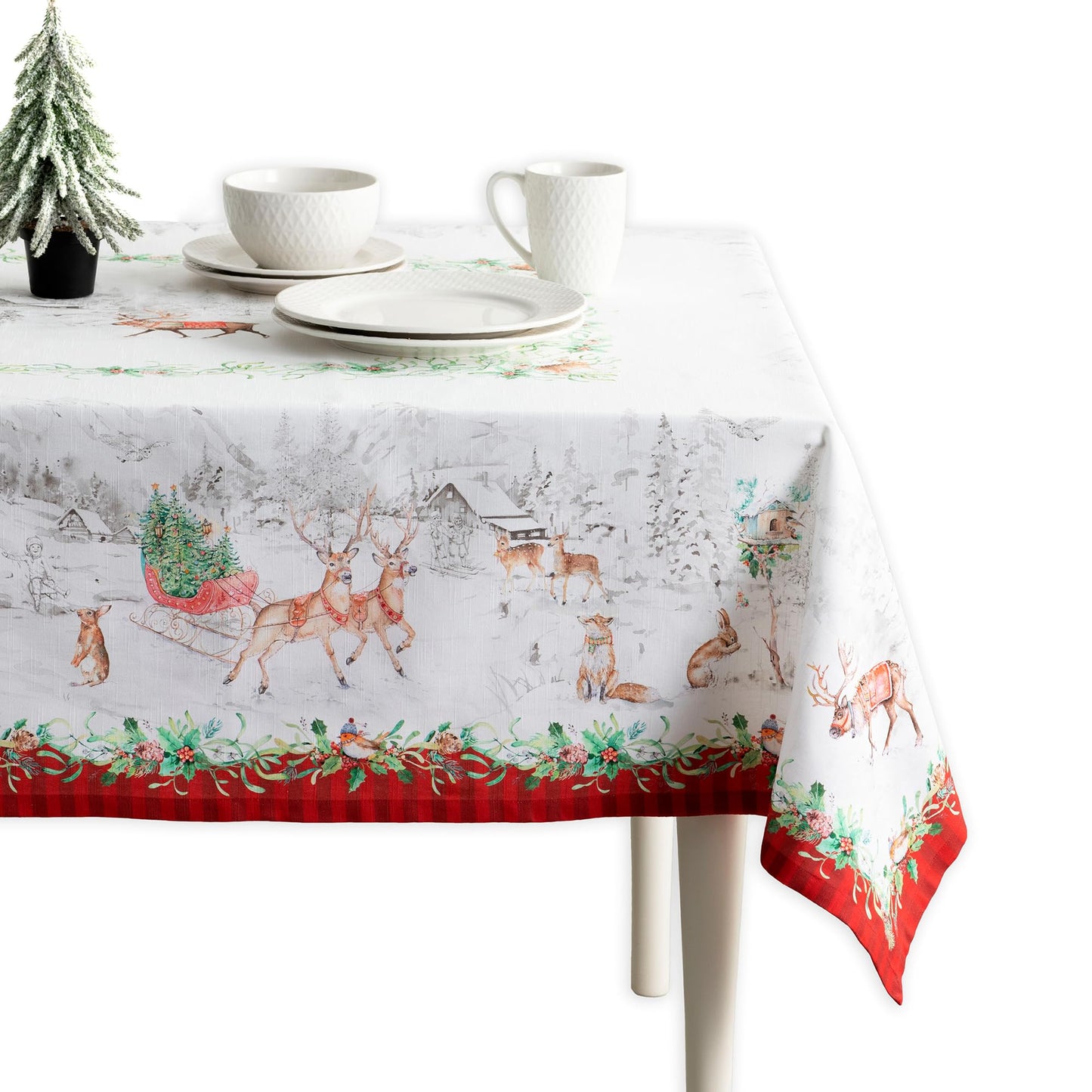 Maison d' Hermine Table Cloth Rectangle Table 100% Cotton 70 x 108 Inches Fall Tablecloth Reusable Everyday Use for Thanksgiving Christmas Decorations Dining Farmhouse Party (Christmas Tradition)