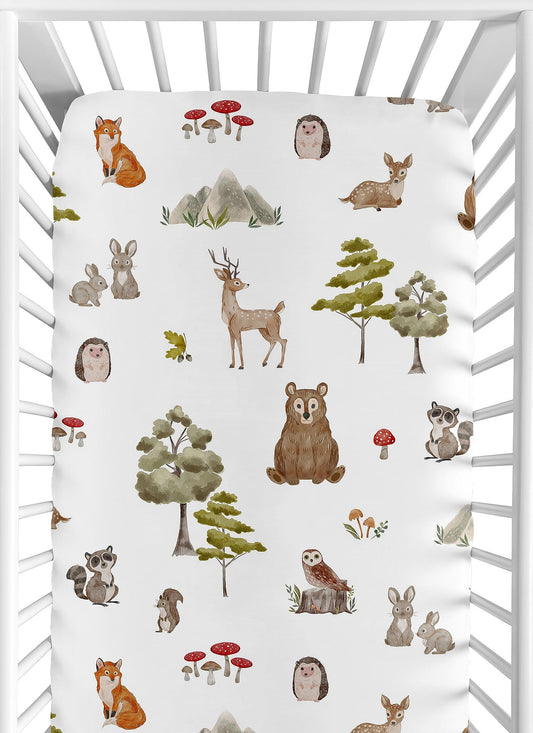 Sweet Jojo Designs Fitted Baby Crib Sheets (Woodland Animals) for Boys or Girls, Infant Nursery, Toddler Room - Standard Size (Forest Animal Friends, Neutral, Watercolor, Brown Bear, Hedgehog, Fox)