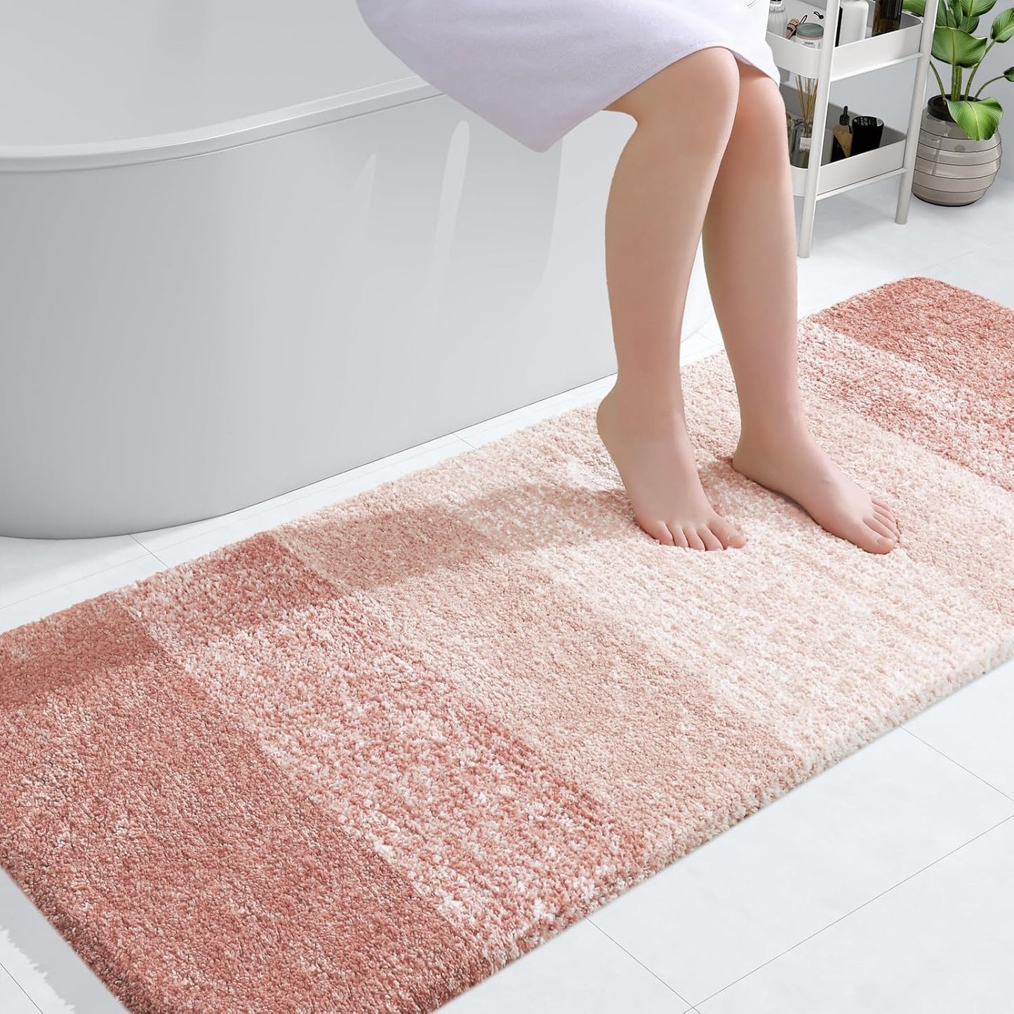 OLANLY Bathroom Runner Rug - Extra Soft Microfiber Mat 59"x24" | Quick Dry, Washable, Rubber Backing - Peach