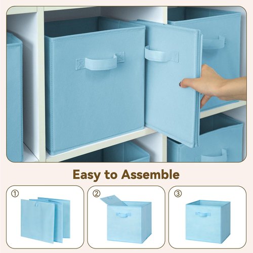 Granny Says Cube Storage Organizer - 11 Inch Foldable Storage Bins with Handles | Light Blue 6-Pack for Kids' Rooms