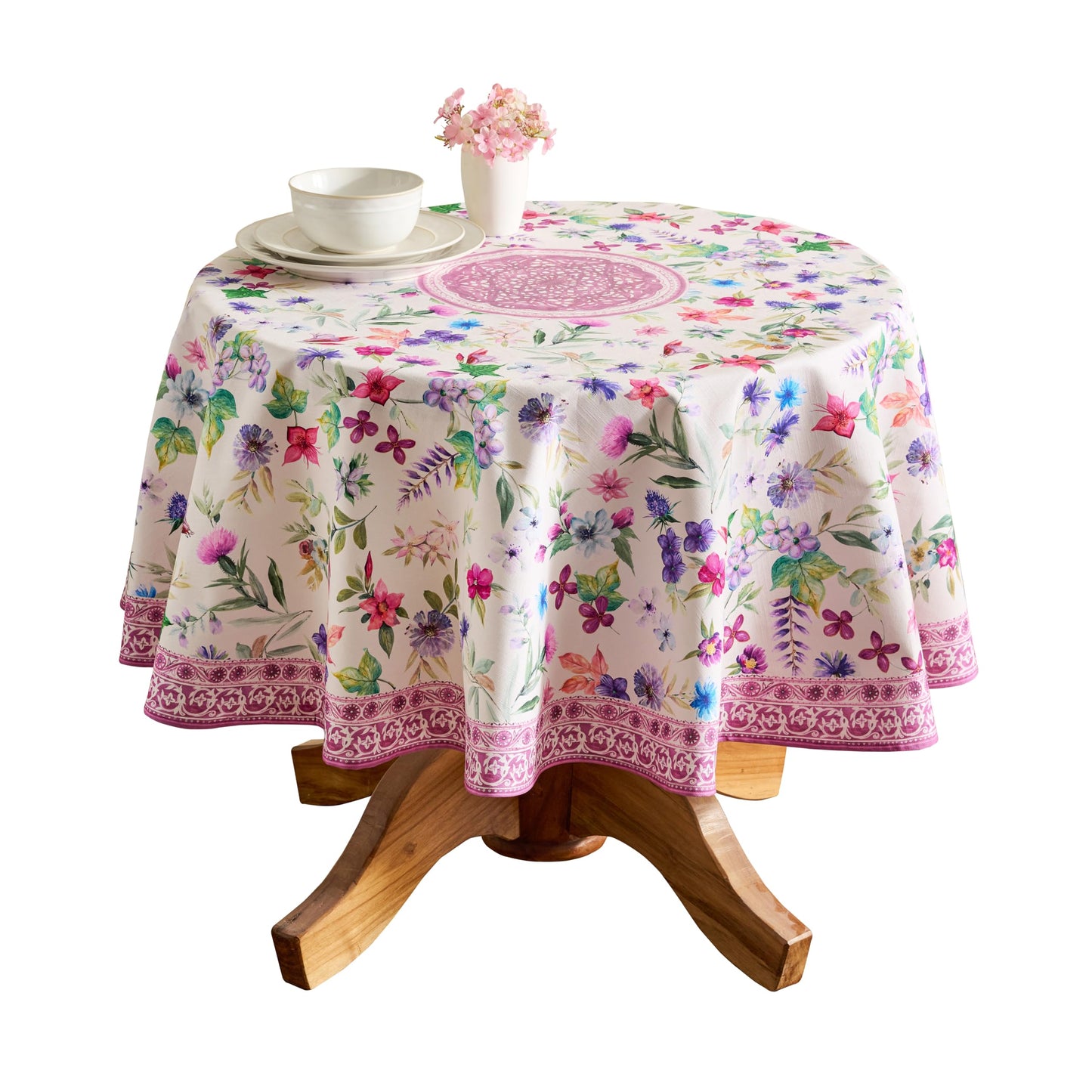 Maison d' Hermine Table Cloth Round Table 100% Cotton 63 Round Inches Tablecloth Reusable Decorative for Dining Kitchen Room Farmhouse Home Gifts for Mothers Day Spring Summer - Chardon