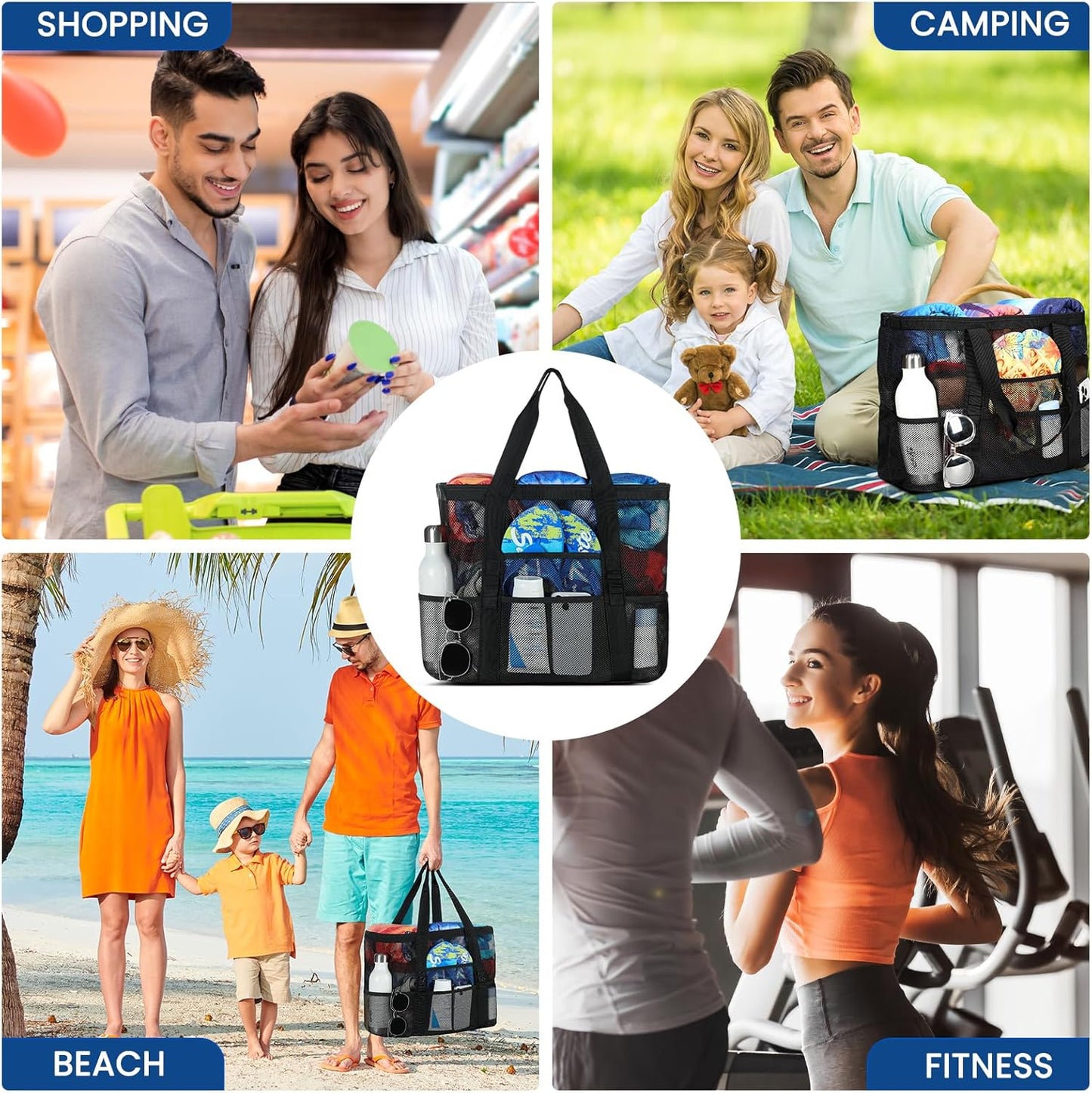Skiennix Mesh Beach Bag - Large 8-Pocket Tote for Vacation Essentials | Stylish & Functional