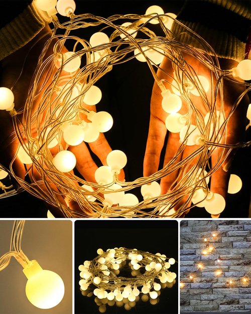 Globe String Lights - 43 Ft 100 LED Fairy Lights with Remote & Timer | Connectable Twinkle Lights for Indoor/Outdoor Decor - Warm White