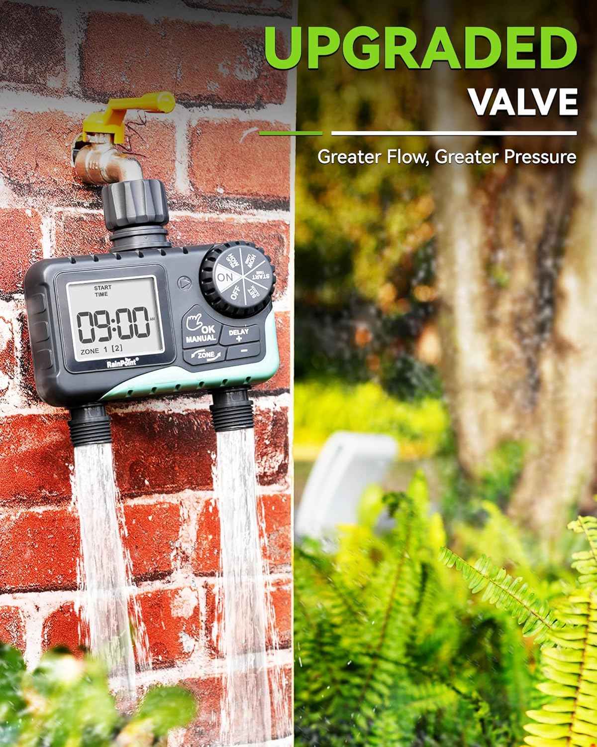 RAINPOINT Water Timer for Garden Hose - 2-Zone Sprinkler System with Rain Delay & Automatic Irrigation