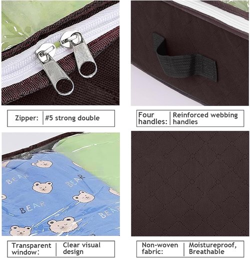 Budding Joy 6-Pack 90L Underbed Storage Containers - Large Capacity Foldable Bins with Clear Window | Brown