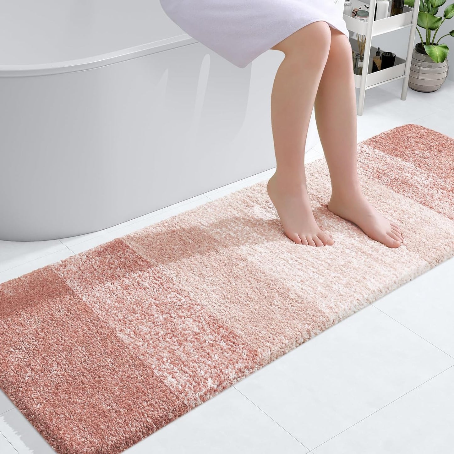 OLANLY Bathroom Runner Rug - Extra Soft Microfiber Mat, Quick Dry & Washable, 59x20 Inches, Peach Color