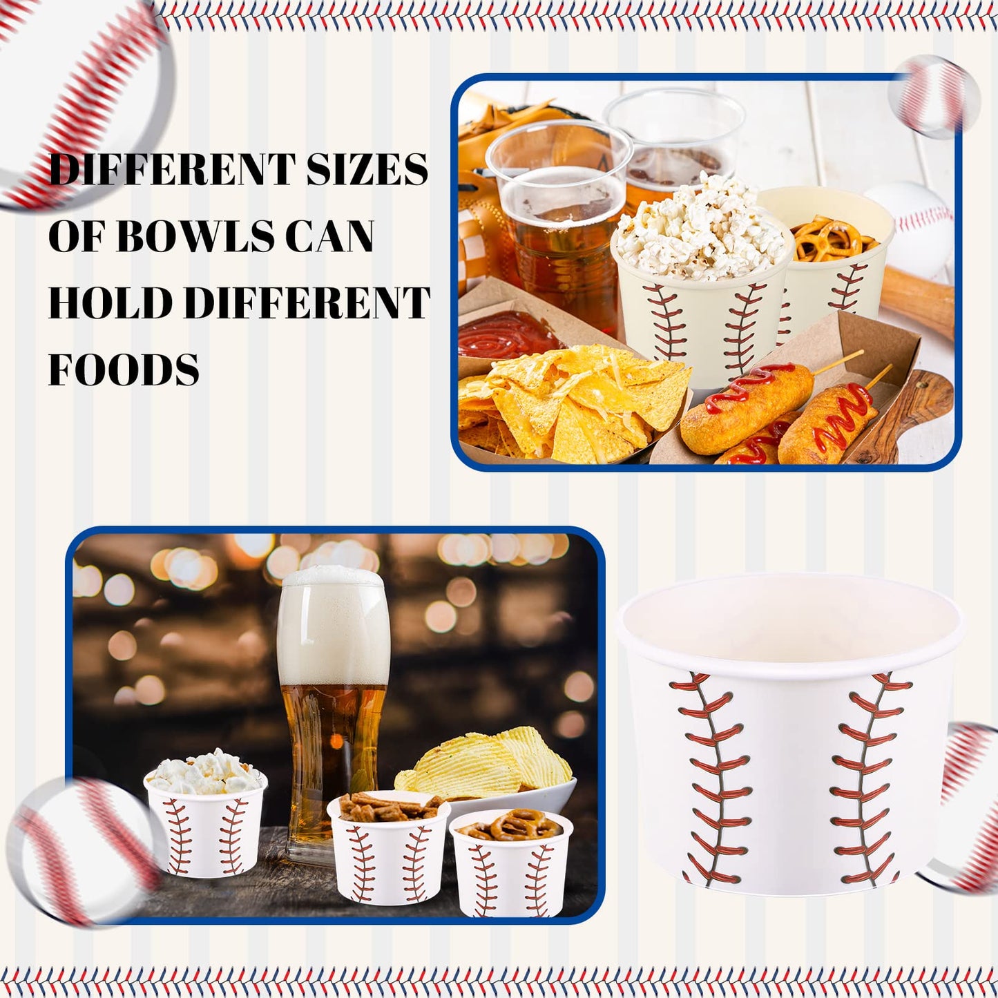 200 Pieces Baseball Party Snack Bowl Ice Cream Bowls 9 oz Soup Cup Baseball Serving Dishes for Parties Disposable Paper Food Tasting Cups Baseball Party Supplies Game Day Decorations Dessert Cups