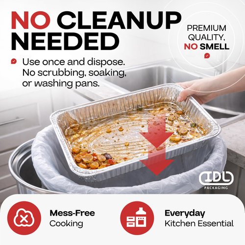 IDL Packaging Half-Size Aluminum Steam Table Pans - Deep, 13" x 11" x 3" (Pack of 10) - Disposable Foil Pan for Grilling, Roasting, BBQ, Cooking, Baking, Freezing