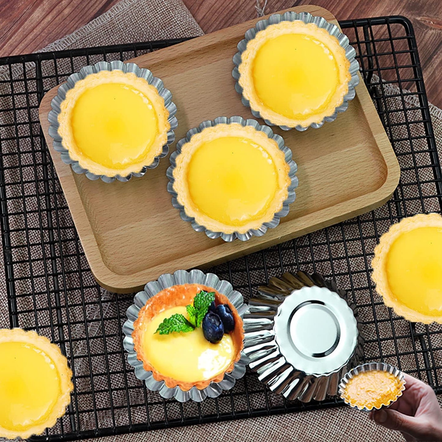 Skiennix Egg Tart Molds - 32-Pack Mini Tart Pans for Baking - 2.75 Inch Aluminum Tins