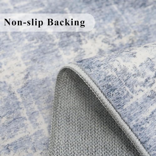 **Regine Switzerland Washable Runner Rug - Abstract Stain Resistant Design | 2x8 ft, Blue/Ivory**