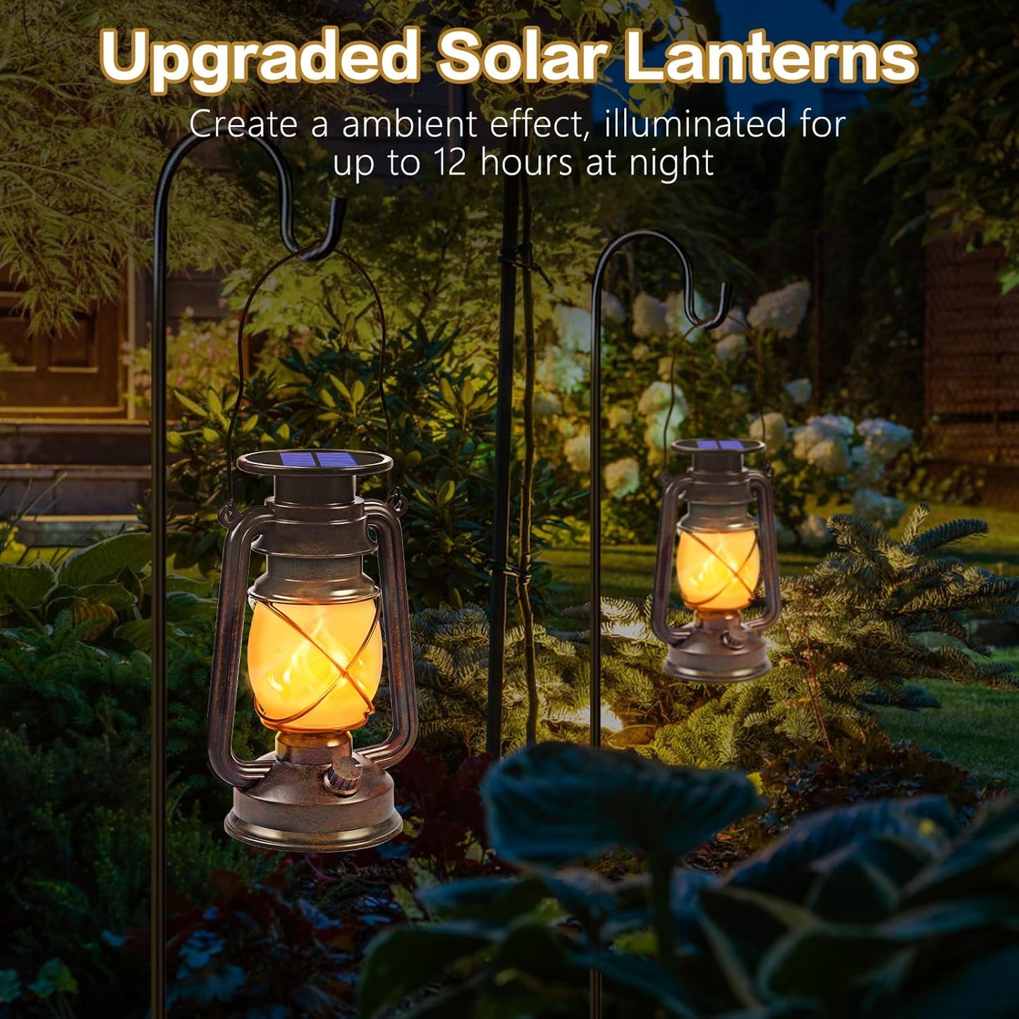 Wondrastical Solar Lanterns - Waterproof Flickering Flame LED Lights | 2 Pack Vintage Bronze for Outdoor Use