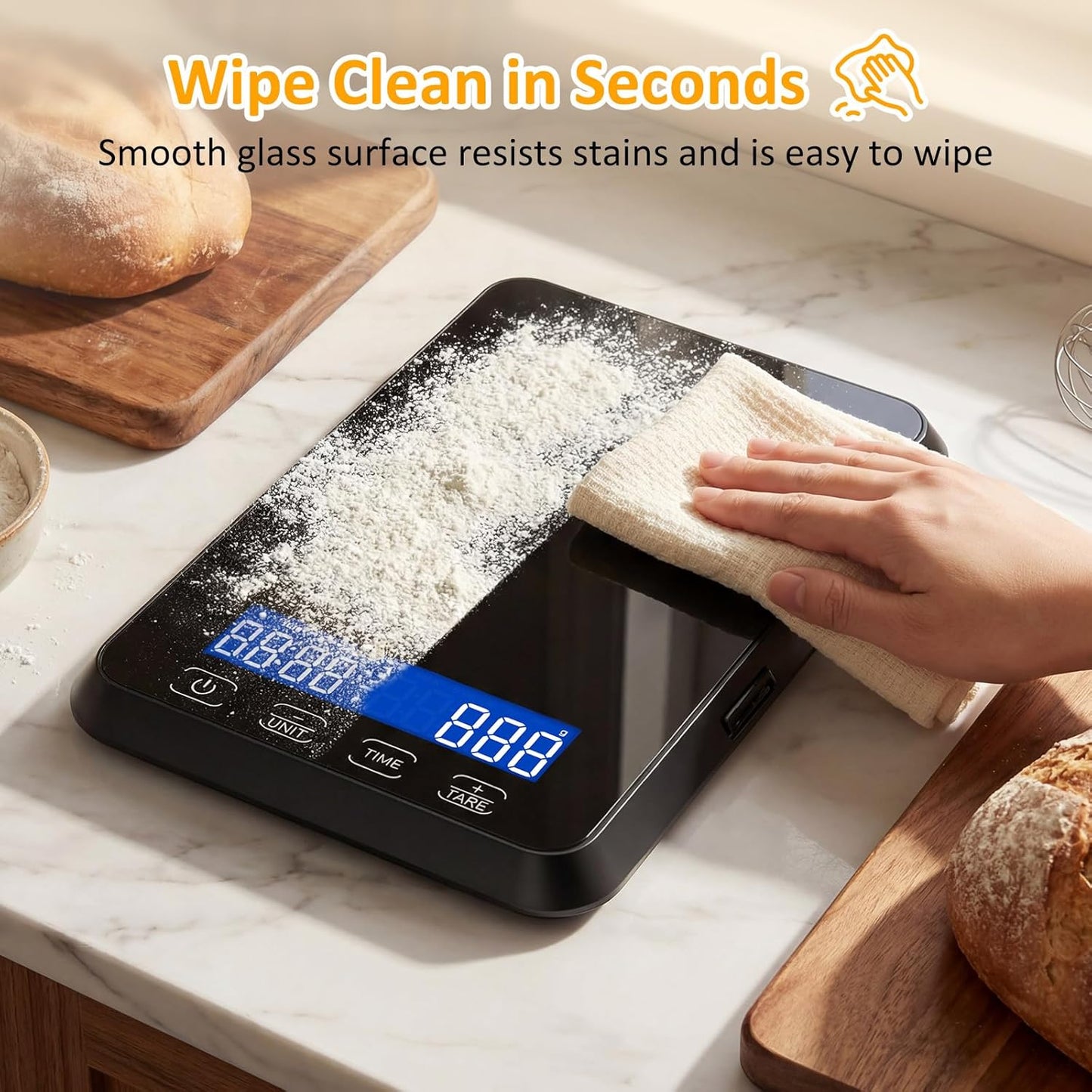 Letron Food Scale - 33 lb High Precision Kitchen Scale for Sourdough Bread | Rechargeable, 7 Units, Tare Function