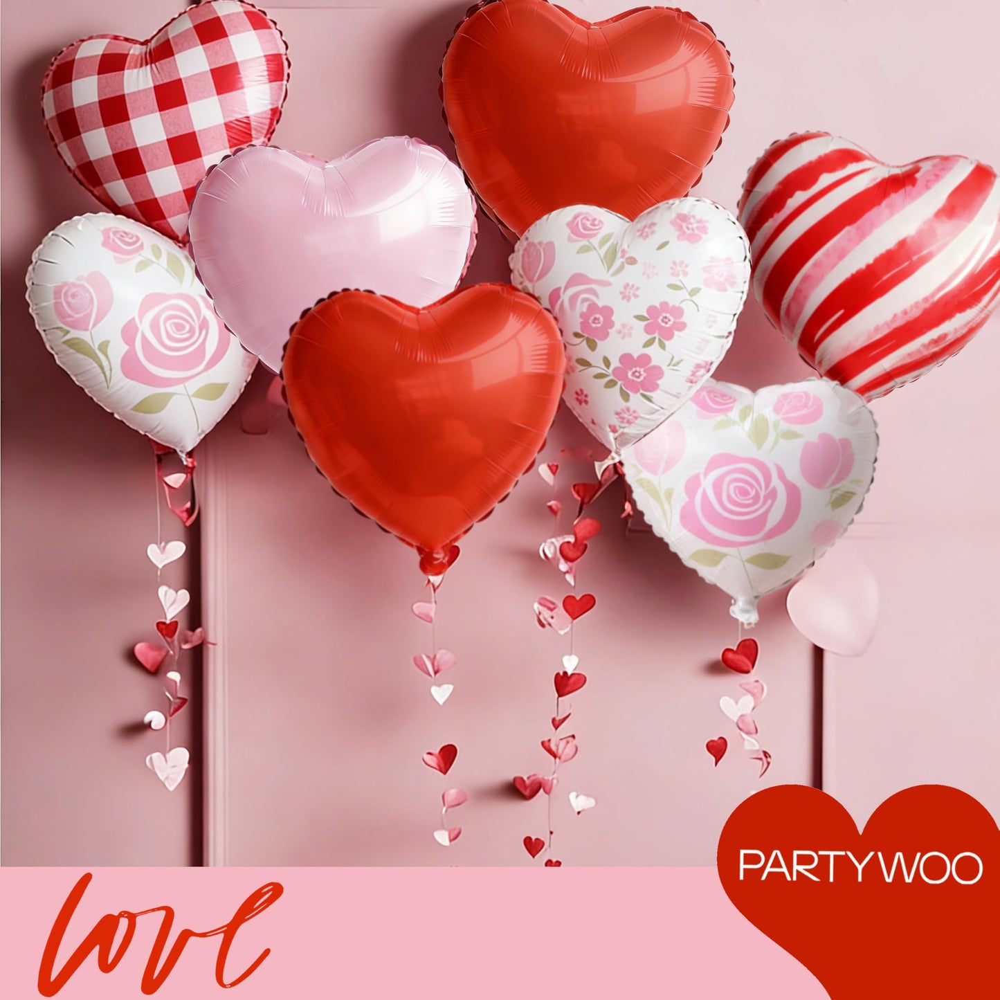PartyWoo Valentine's Balloons 15pcs 18 Inch Pink Red and White Foil Heart Balloons Set for Romantic Valentine's Day Galentine's Day Wedding Anniversary Engagement Bridal Shower Party Decorations