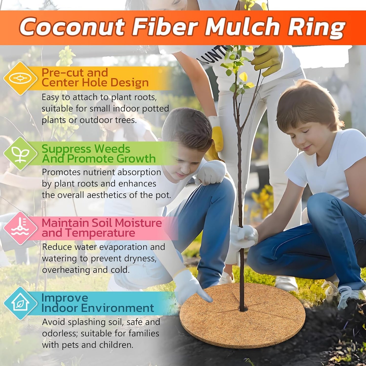 Legigo Coconut Fiber Mulch Ring - 30 Inch Natural Coir Plant Protector Mat for Indoor/Outdoor Use