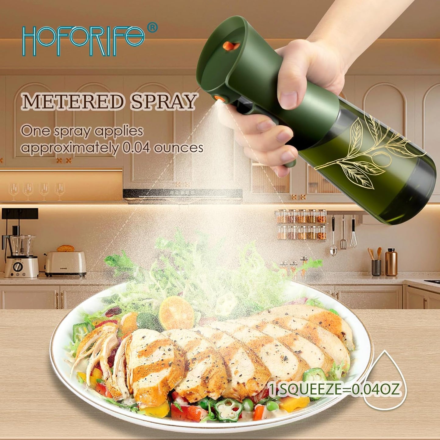 Skiennix Glass Olive Oil Sprayer - Continuous Cooking Spray with Portion Control | 200ml Green Bottle