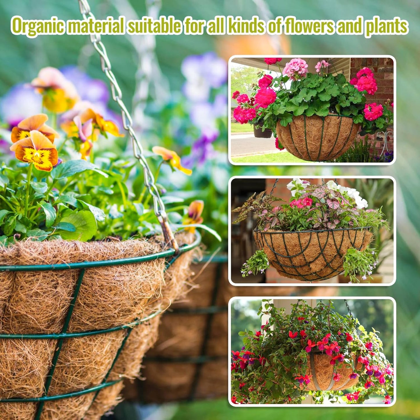 Legigo 12-Inch Coco Fiber Hanging Basket Liners - 100% Natural Round Replacement for Flowers & Vegetables