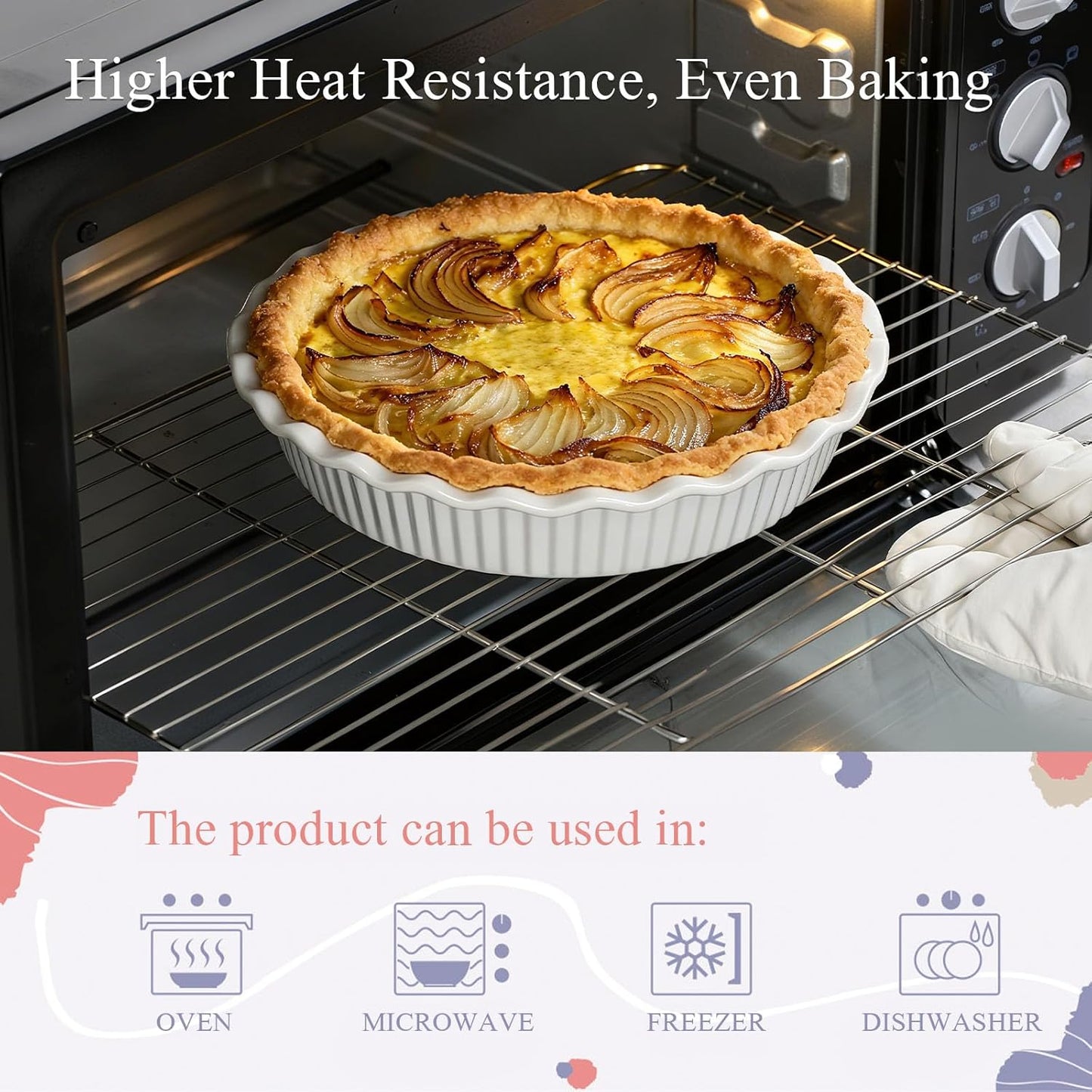 Miicol White Ceramic Pie Pan - 9 Inch Round Baking Dish with Ripple Edge | 50 oz Capacity for Quiche & Pies
