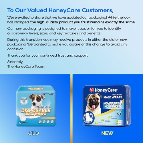 HONEY CARE Male Dog Wraps - All-Absorb Design for Maximum Comfort | 50 Count, Small Size