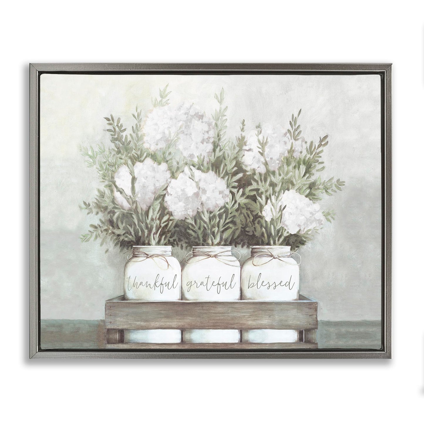 Stupell Industries Pristine Hydrangea Bouquets Thankful Grateful Blessed Sentiment Framed Floater Canvas Wall Art Design by Dogwood Portfolio