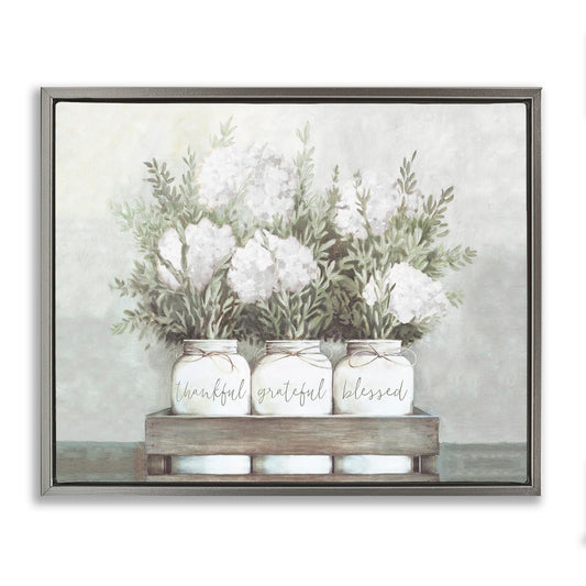 Stupell Industries Pristine Hydrangea Bouquets Thankful Grateful Blessed Sentiment Framed Floater Canvas Wall Art Design by Dogwood Portfolio