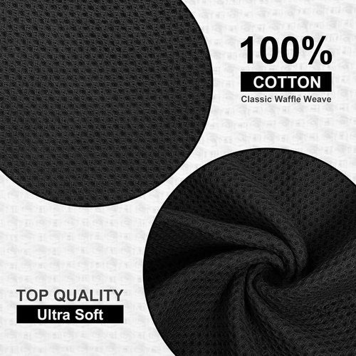 Homaxy 100% Cotton Dish Cloths, 8 Pack - 12 x 12 Inches, Waffle Weave Super Soft and Absorbent Dish Towels Quick Drying Dishcloths, Black