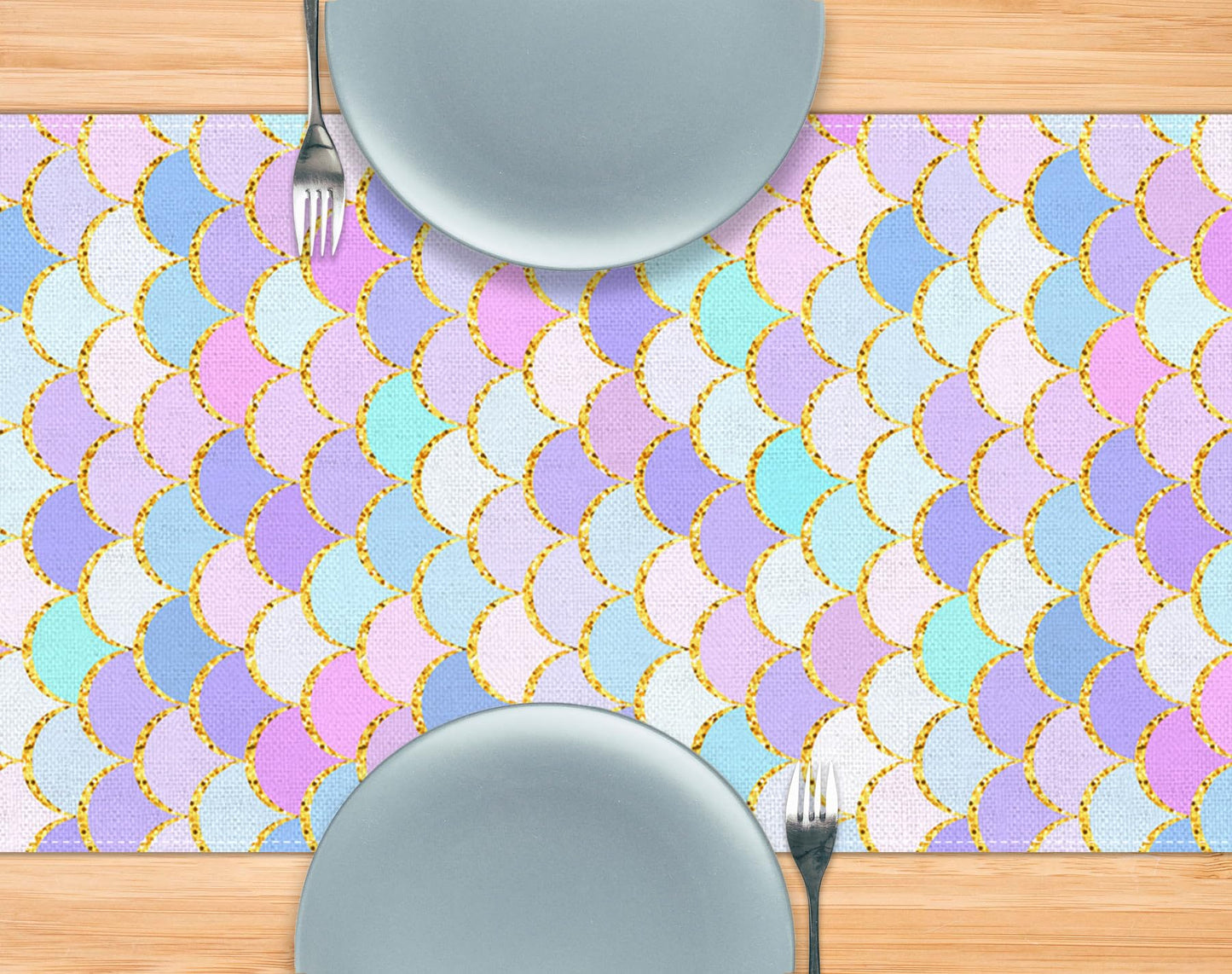 Pudodo Mermaid Table Runner Girls Mermaid Themed Birthday Party Decoration Under The Sea Kitchen Dining Room Home Decor