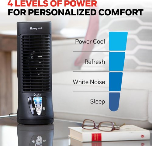 Honeywell QuietSet Personal Desk Fan - Oscillating Design with 4 Power Levels | Quiet Operation, Black