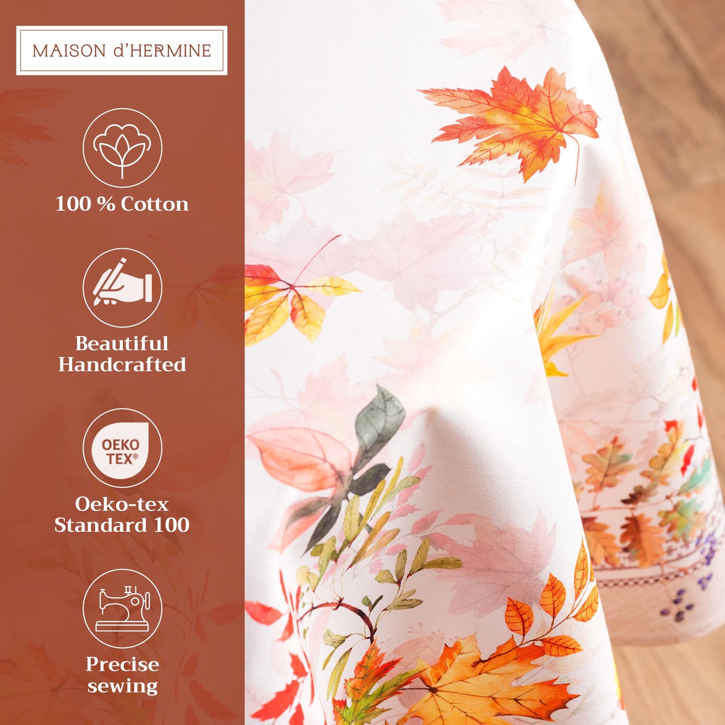 Maison d' Hermine Table Cloth Round Table 100% Cotton 63 Inches Fall Tablecloth Reusable Everyday Use for Thanksgiving Christmas Decorations Dining Farmhouse Party (Amarante)