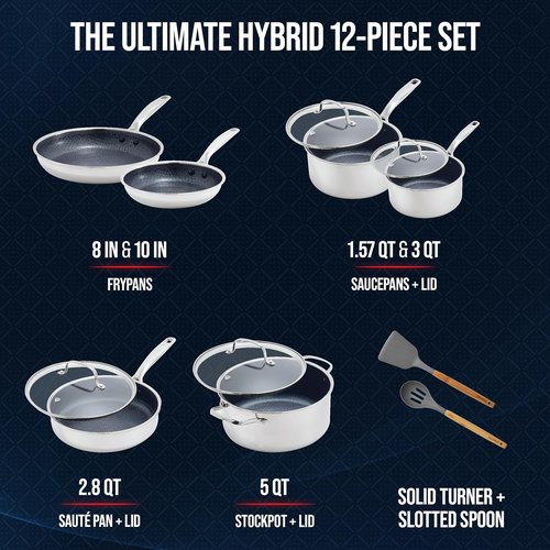 Blue Diamond Hybrid Cookware Set - 12 Piece Nonstick Stainless Steel | PFAS-Free, Induction Ready, Dishwasher Safe