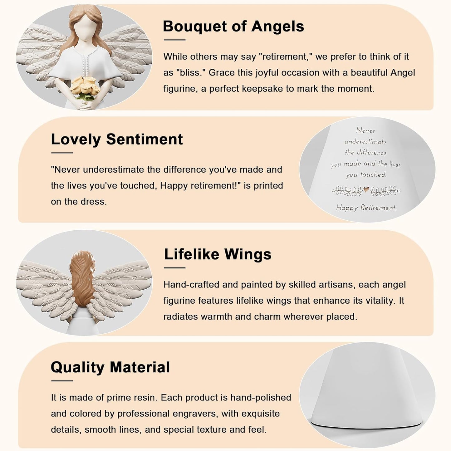 Newoh Angel Figurine Decor - Happy Retirement Gift for Women | 7.3” Retirement Party Decoration
