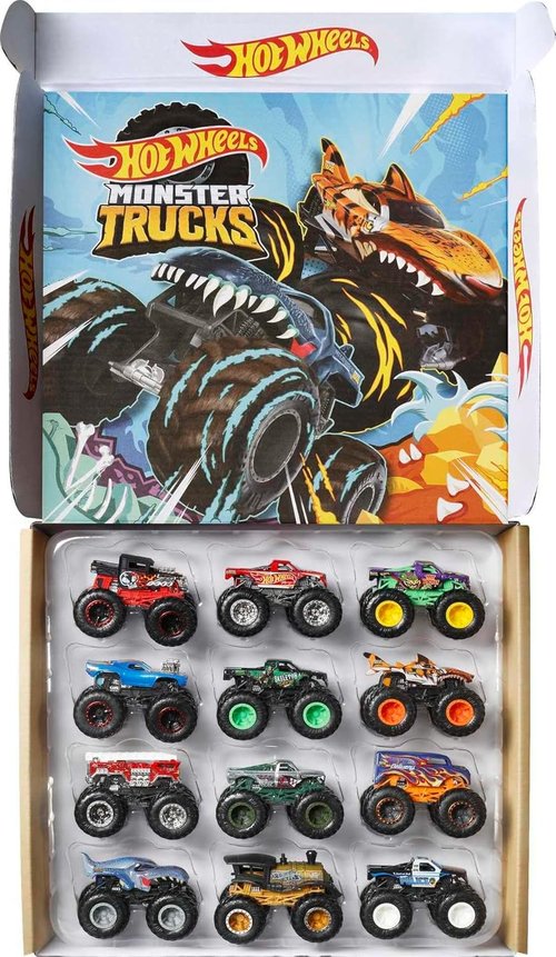 Hot Wheels | Set of 12 Monster Trucks - 1:64 Scale Die-Cast Toy Trucks for Kids & Collectors