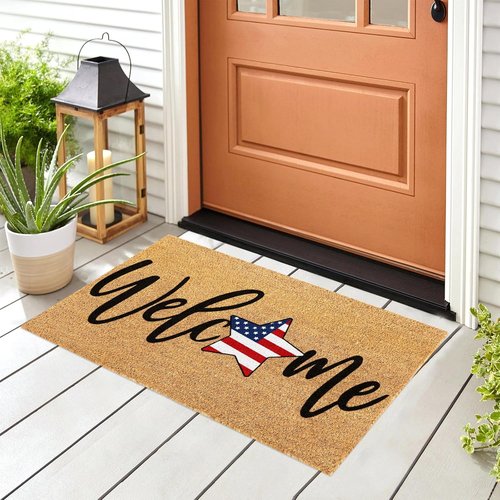 FYSUIMU Patriotic Coir Door Mat - Non-Slip American Flag Design | 4th of July Home Decor, 16.5 x 29 Inch