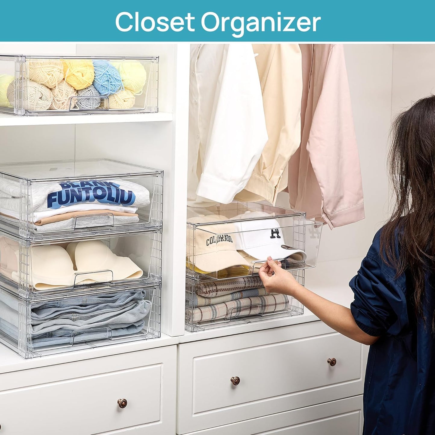 Vtopmart Large Stackable Storage Drawers - Clear Acrylic Organizers for Bathroom & Kitchen | 2 Pack