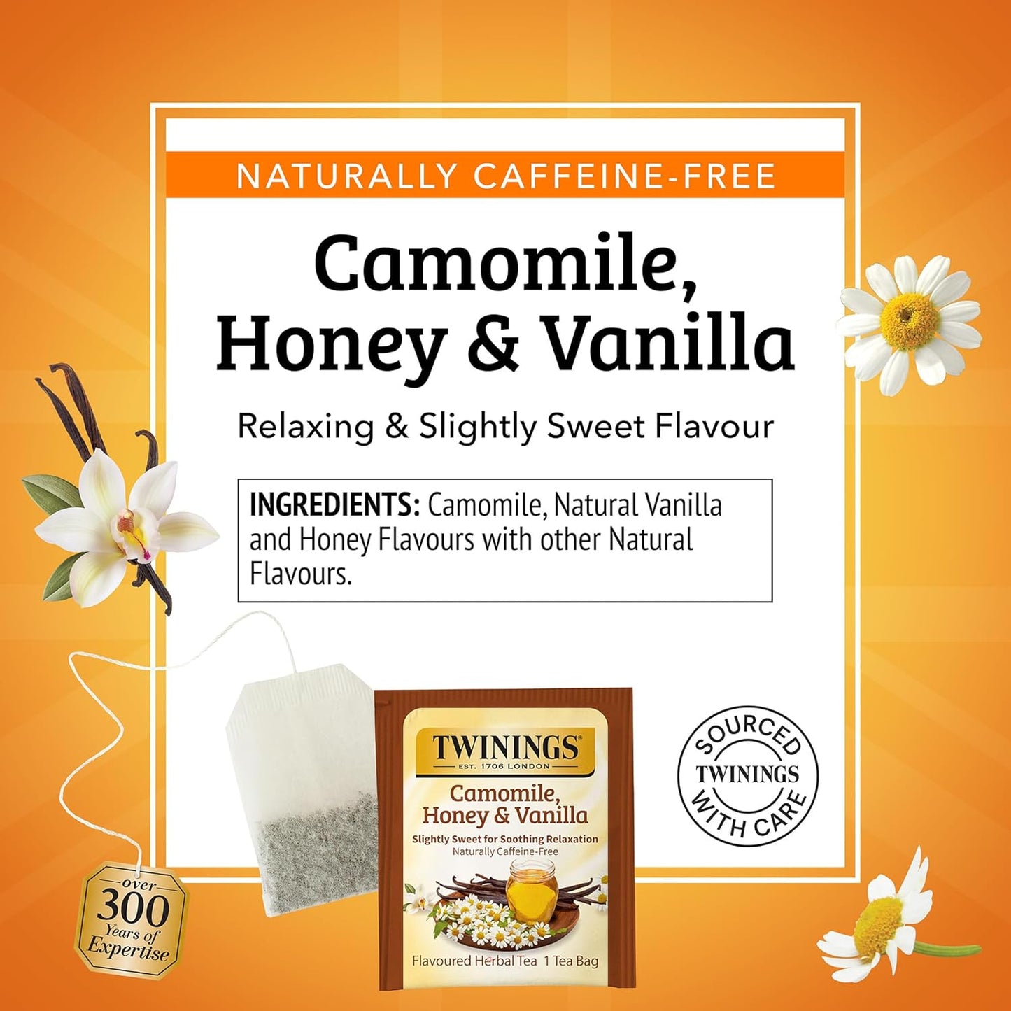 Twinings Camomile Herbal Tea - Honey & Vanilla Flavor, Caffeine-Free, 20 Individually Wrapped Bags
