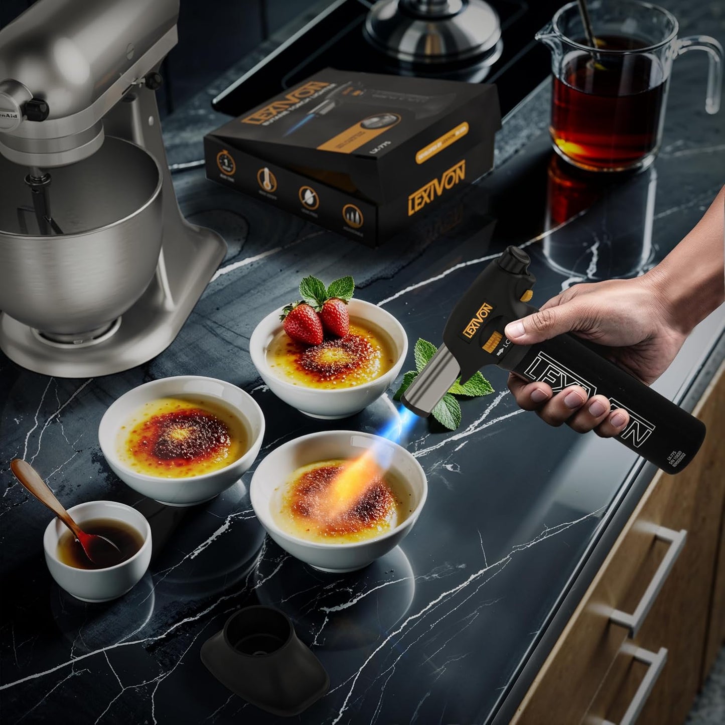 LEXIVON Butane Torch Lighter - Refillable Kitchen Cooking Torch with Safety Lock & Adjustable Flame | Pro-Grade Aluminum Tank (LX-775)