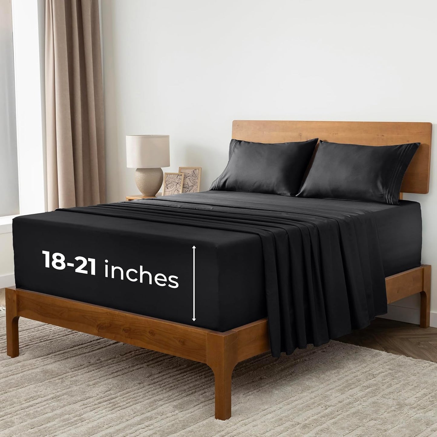 Mellanni Extra Deep Full Sheets - Hotel Luxury Ultra Soft Cooling Bedding - 4 PC Set, Black