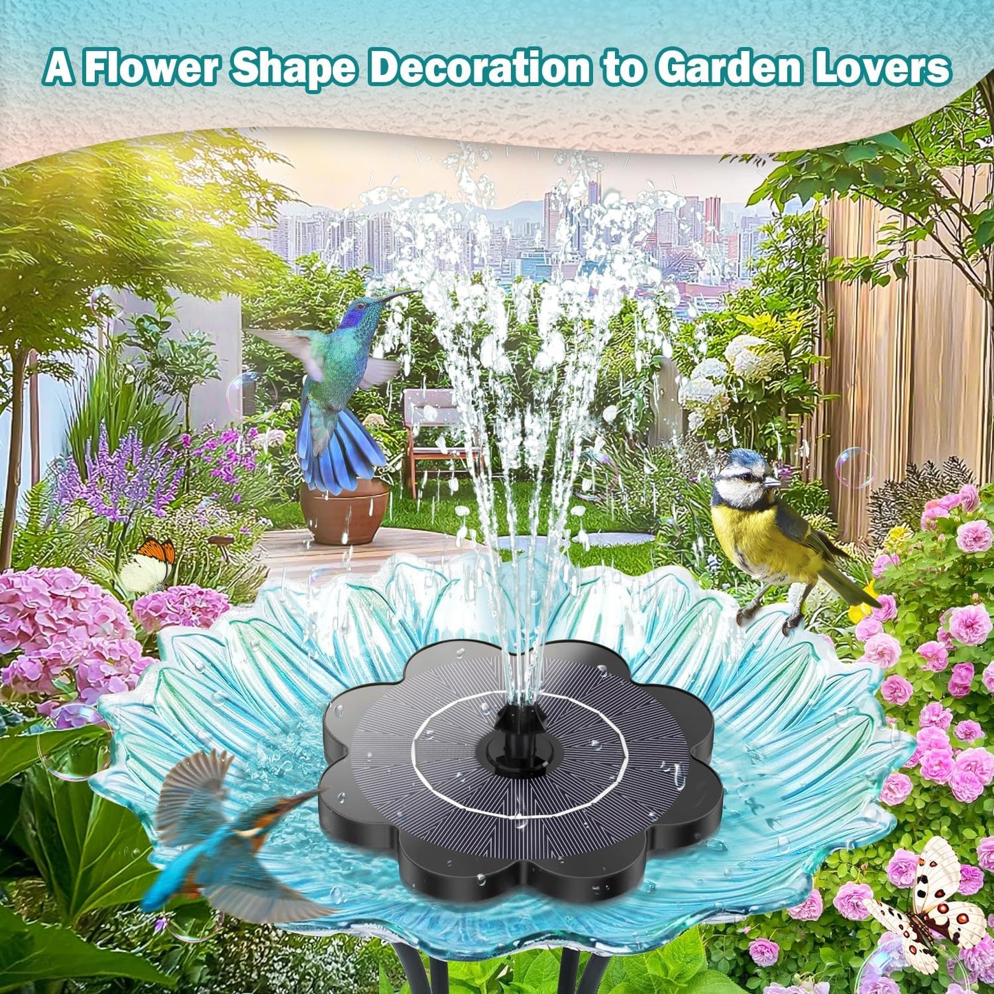 Yzert Solar Fountain - Flower Shape 3.5W Solar Water Fountain with 7 Nozzles & 4 Fixer Rods | Ideal for Bird Baths, Gardens & Ponds