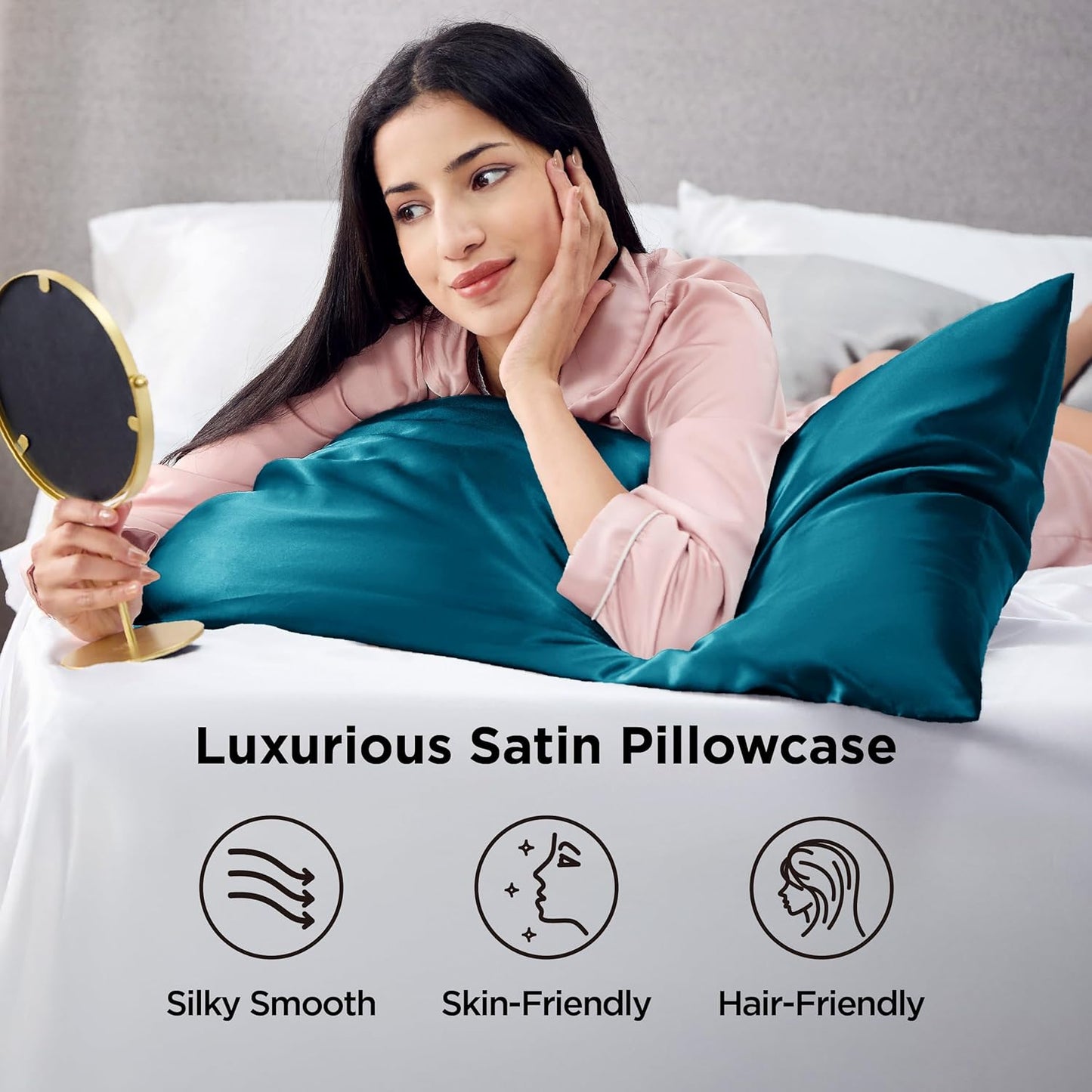 Bedsure King Size Satin Pillowcase Set - Teal Silky Pillow Cases for Hair & Skin, 20x36 Inches, 2-Pack