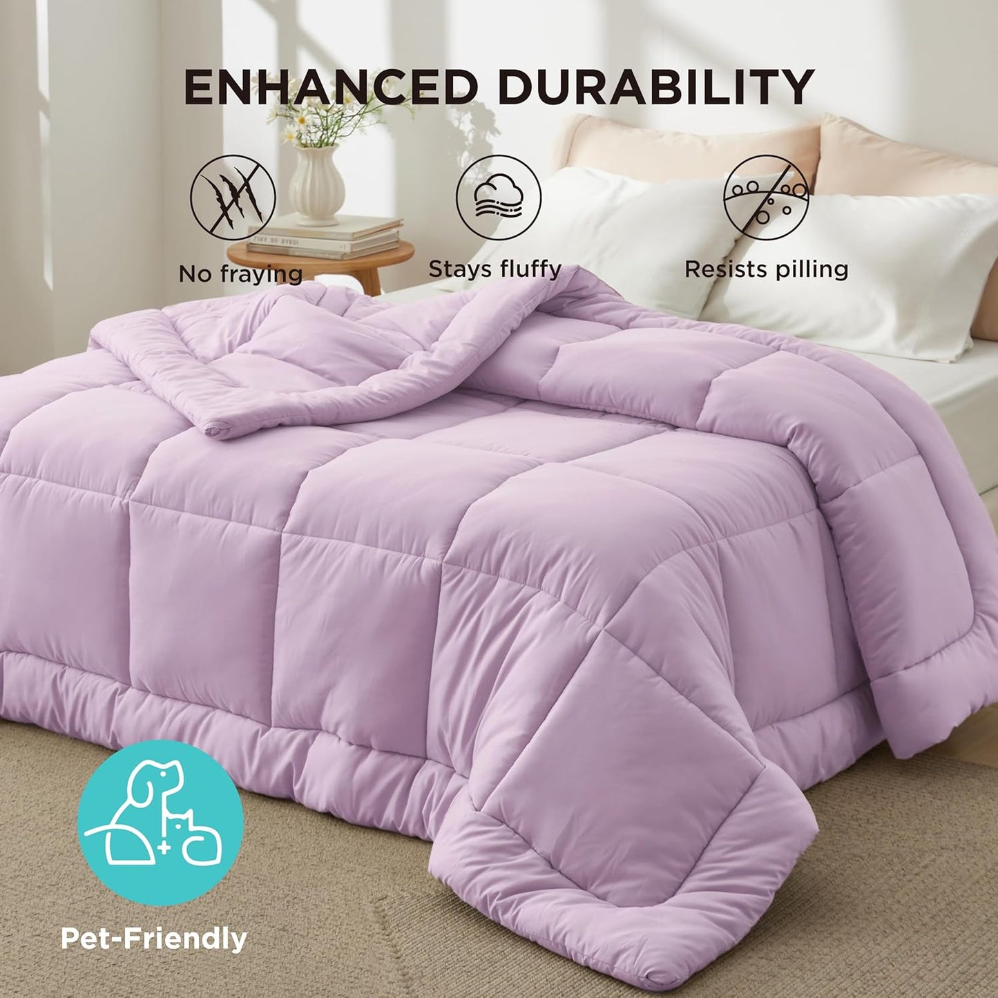 Bedsure Comforter Duvet Insert - All-Season Quilted Twin Size Bedding, GentleSoft Down Alternative, Light Purple 88 x 68 Inches