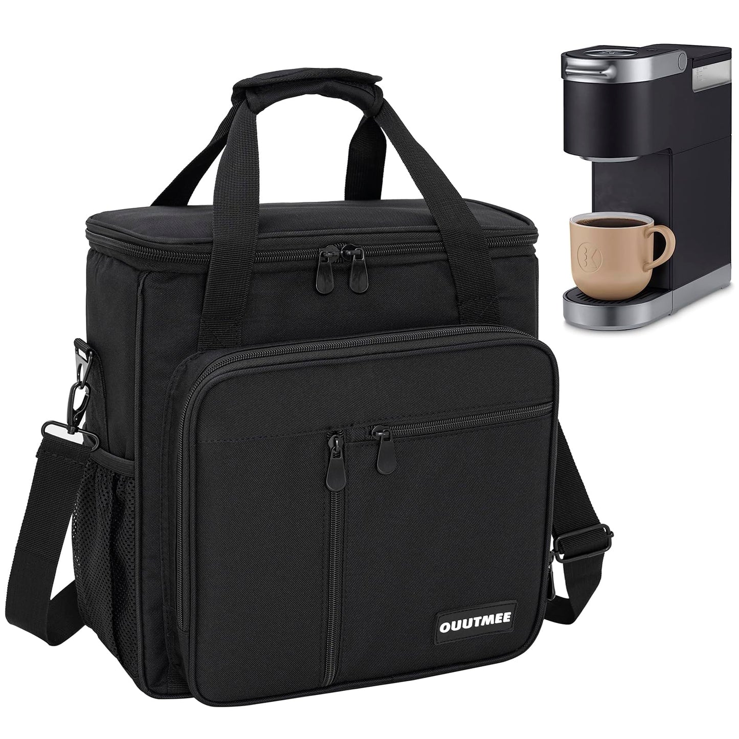 OUUTMEE Coffee Maker Carrying Bag Compatible with Keurig K-Mini or K-Mini Plus, Single Serve Coffee Brewer Portable Storage Bag with Extra Pockets, Storage Tote Case With Shoulder Strap