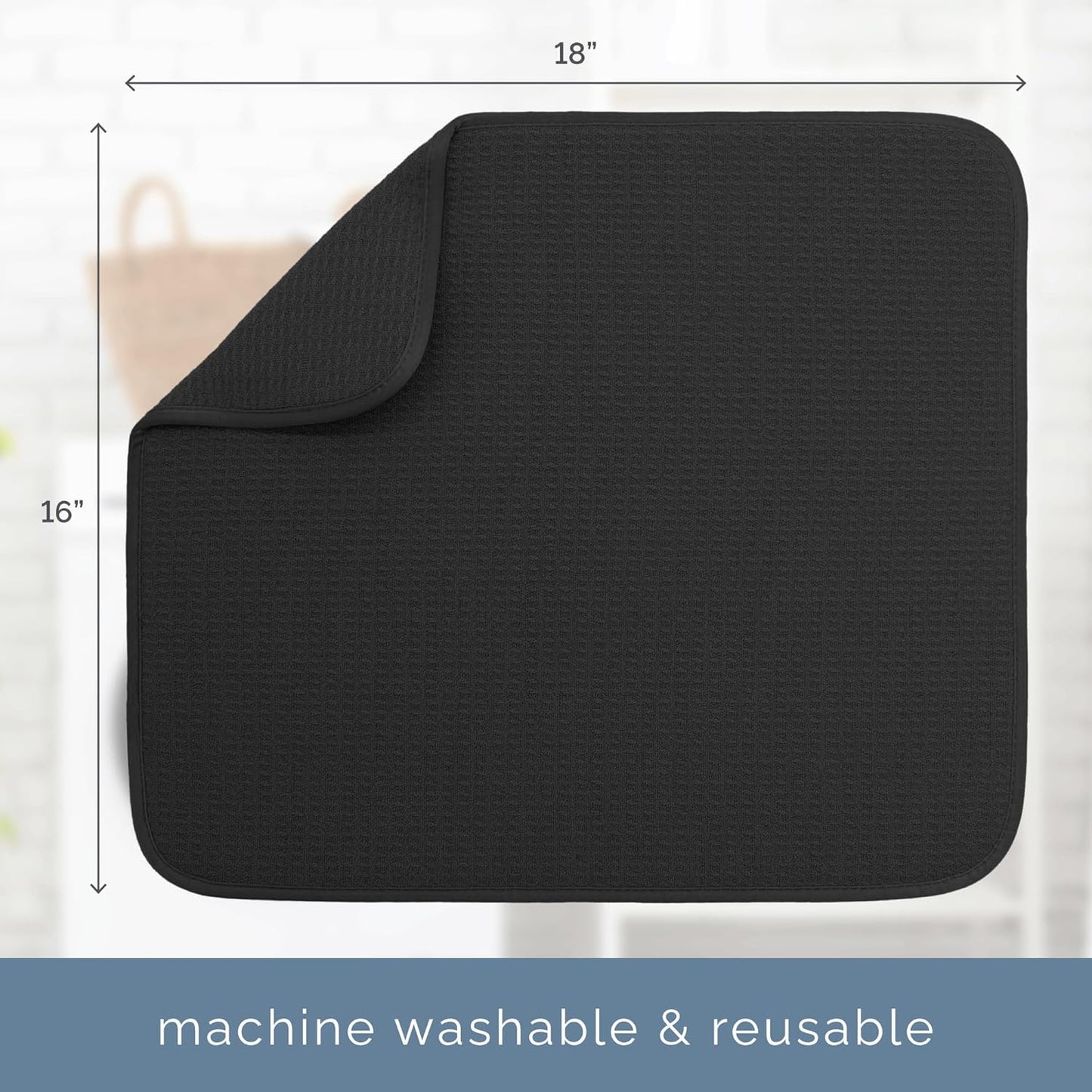 S&T INC. Dish Drying Mat - Absorbent Microfiber Kitchen Counter Pad | 16” x 18”, Large, Black